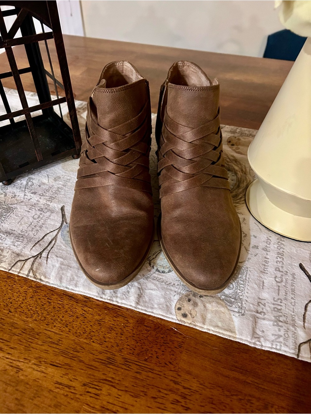 LifeStride Light Brown Man Made Leather Slip-On Ankle Boots Size 9W